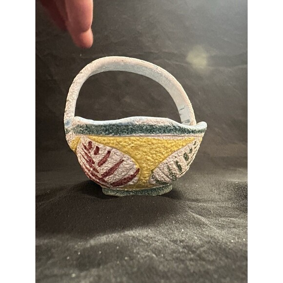 VNTG 1950s Italian Pottery Basket – Textured Glaze Multicolor Decorative Collect - Picture 2 of 9